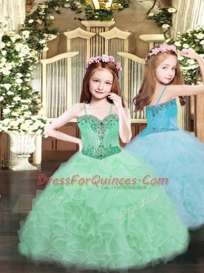 Apple Green Lace Up Kids Formal Wear Beading and Ruffles and Pick Ups Sleeveless Floor Length