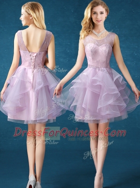 Stunning Lavender Quinceanera Court of Honor Dress Prom and For with Lace Scoop Sleeveless Lace Up