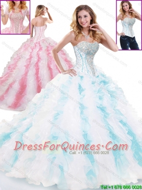 Popular Sweetheart Brush Train Sweet 16 Gowns in Multi Color