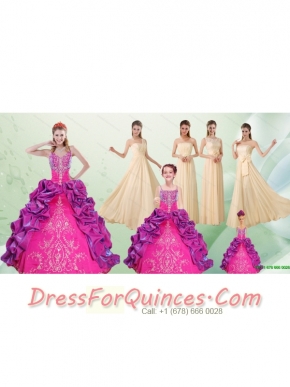 Spaghetti Straps Multi Color Quinceanera Dress and Long Ruching Dama Dresses and Ruffels and Embroidery Little Girl Dress