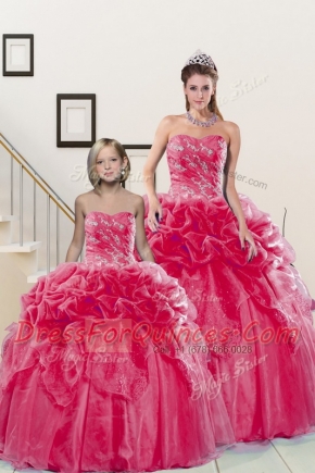 Coral Red Sweetheart Neckline Beading and Pick Ups Quinceanera Gown Sleeveless Lace Up
