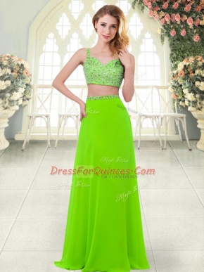 Delicate Chiffon Zipper Straps Sleeveless Floor Length Dress for Prom Beading