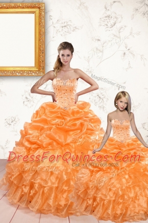 Suitable Pick Ups Ball Gowns Sweet 16 Dress Orange Sweetheart Organza Sleeveless Floor Length Lace Up