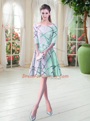 Apple Green Prom Gown Prom and Party with Ruching Scoop Half Sleeves Lace Up