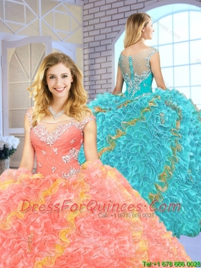 2016 Popular Beading Scoop Quinceanera Gowns with Zipper Up