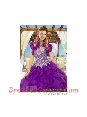 Fashionable Organza Quinceanera Jacket in Purple with Ruffles