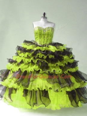 Yellow Green Sweet 16 Dresses Organza Sleeveless Beading