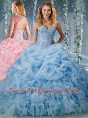 Elegant Brush Train Big Puffy Sweet 16 Dresses  with Beading and Ruffles