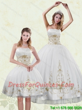 Cheap Inexpensive Embroidery White and Gold Quinceanera Dress for 2015