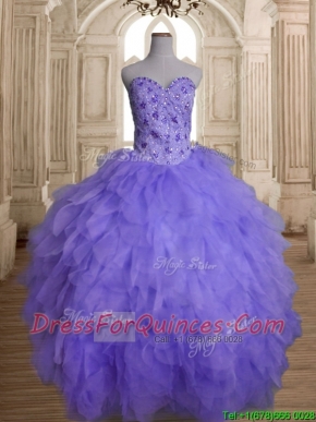 Beautiful Beaded and Ruffled Big Puffy Quinceanera Dress in Lavender