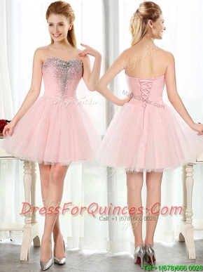 Lovely Beaded and Sequined Short Prom Dresses in Baby Pink