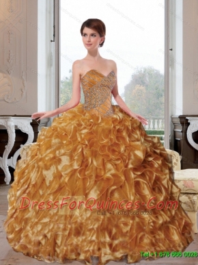 2015 Classical Sweetheart Appliques and Ruffles Quinceanera Dresses