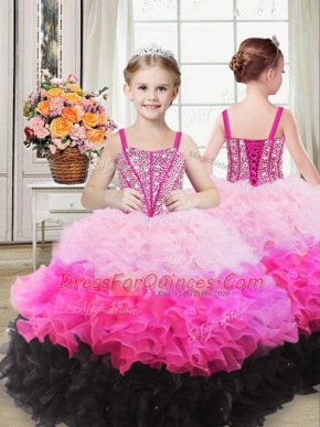 Lovely Multi-color Ball Gowns Beading and Ruffles Little Girls Pageant Dress Wholesale Lace Up Organza Sleeveless Floor Length