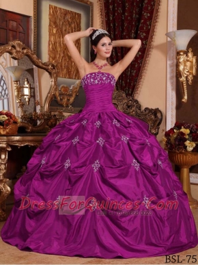 Sweet 16 Dresses In Fuchsia Ball Gown Strapless With Floor-length Taffeta Appliques