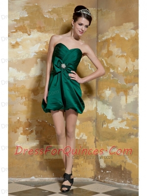 Prom Dress Dark Green Column Sweetheart Mini-length Taffeta Beading