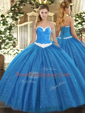 Beautiful Sweetheart Sleeveless Tulle 15th Birthday Dress Appliques Lace Up