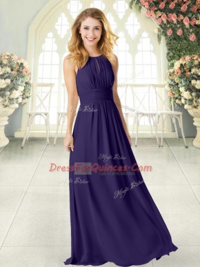 Extravagant Scoop Sleeveless Zipper Evening Dress Purple Chiffon