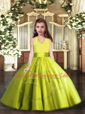 New Style Yellow Green Sleeveless Beading Floor Length Little Girl Pageant Gowns