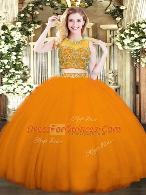 Tulle Sleeveless Floor Length Sweet 16 Quinceanera Dress and Beading