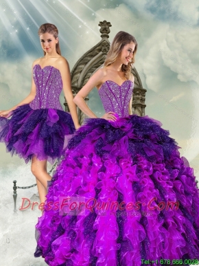 Detachable Multi Color Sweet 16 Dresses with Beading and Ruffles for 2015