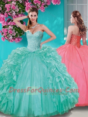 Fashionable Beaded and Ruffled Taffeta 15th Birthday Dresses in Really Puffy