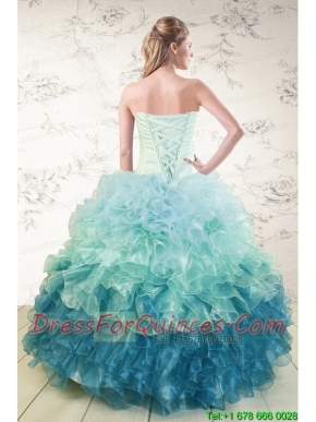 2015 Prefect Multi Color Quinceanera Dresses with Beading and Ruffles