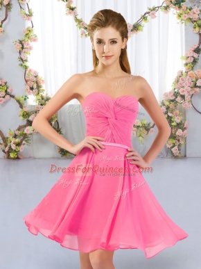 Ideal Rose Pink Chiffon Lace Up Sweetheart Sleeveless Mini Length Quinceanera Court of Honor Dress Ruching