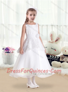 Fashionable Scoop Flower Little Girl Dress with Hand Made Flowers