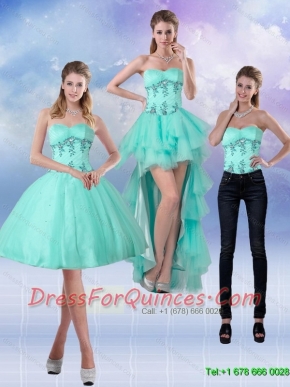 2015 Detachable New Style Sweetheart Apple Green Prom Dresses with Appliques