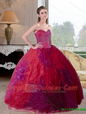 New Styles Multi Color 2015 Quinceanera Gown with Beading and Ruffles