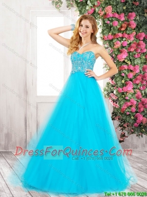 Elegant Sweetheart Lace Up Prom Dresses in Aqua Blue