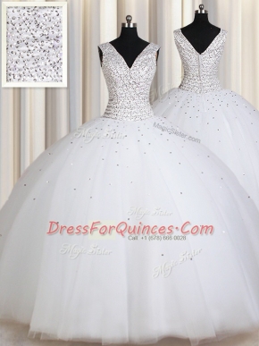 Stunning Straps White Zipper Vestidos de Quinceanera Beading and Sequins Sleeveless Floor Length
