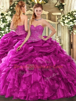 Sleeveless Lace Up Floor Length Beading and Ruffles and Pick Ups Sweet 16 Dress