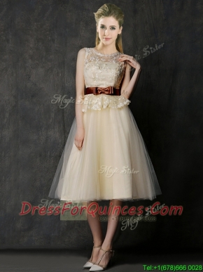 Classical See Through Scoop Dama Dresses with Bowknot and Lace