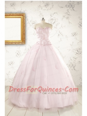 2015 Pretty Appliques Light Pink Quinceanera Dresses