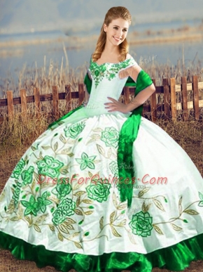 Chic Floor Length Green Sweet 16 Quinceanera Dress Off The Shoulder Sleeveless Lace Up