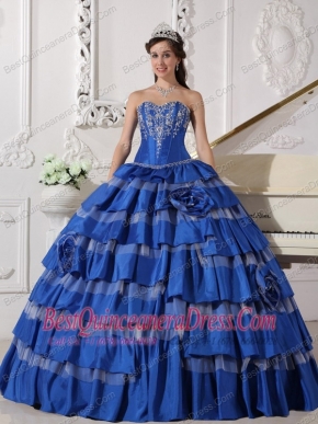 Blue Ball Gown Sweetheart Floor-length Taffeta Embroidery Quinceanera Dress