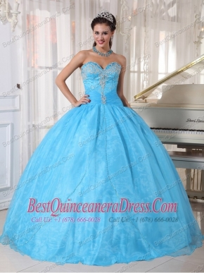 Taffeta and Organza Baby Blue Ball Gown Sweetheart Floor-length Appliques Quinceanera Dress