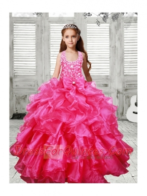 Beaded Decorate and Bowknot For 2014 Little Girl Pageant Dresses with Halter Ruffles
