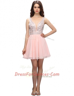 Chic V-neck Sleeveless Zipper Baby Pink Chiffon