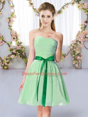 Sleeveless Chiffon Mini Length Lace Up Court Dresses for Sweet 16 in Apple Green with Belt