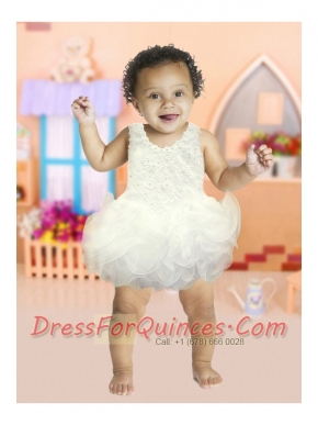 Pretty A-Line Scoop Little Girl Dresses with Appliques in White for 2014