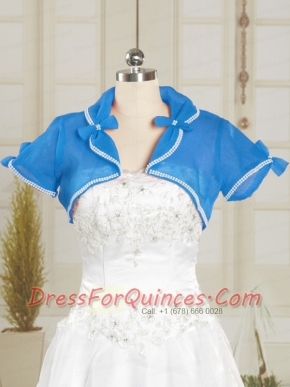 Simple Blue Organza Wedding Party Shawls with Beading