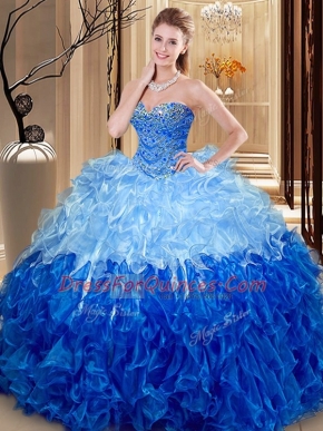 Fabulous Multi-color Sweetheart Lace Up Beading and Ruffles Ball Gown Prom Dress Sleeveless