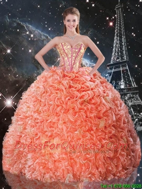 Pretty  Beaded and Ruffles 2016 Quinceanera Dresses with Brush Train
