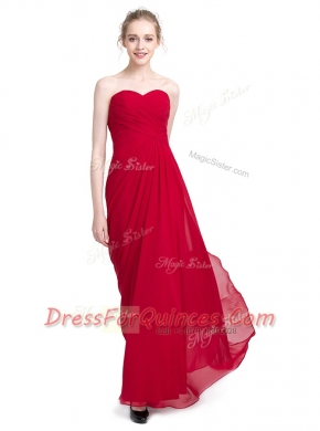 Chic Red Sweetheart Neckline Ruching Dress for Prom Sleeveless Zipper