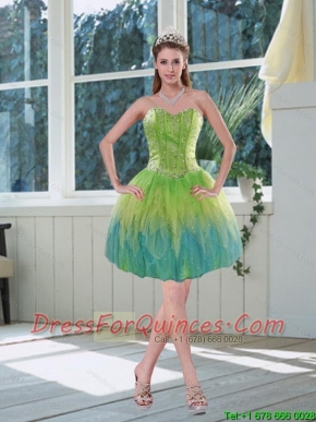 Romantic Beaded Multi Color Sweetheart Prom Dresses with Appliques