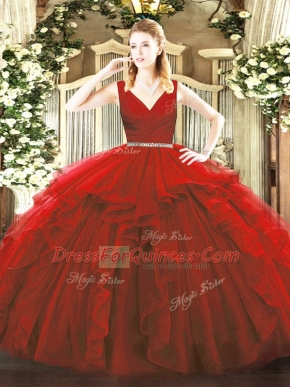 Sleeveless Zipper Floor Length Beading and Ruffles Sweet 16 Dresses