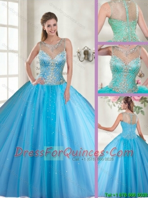 Beautiful Scoop Tulle Sweet 16 Dresses with Beading