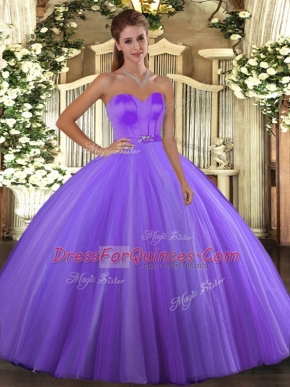 Lavender Sleeveless Floor Length Beading Lace Up 15th Birthday Dress